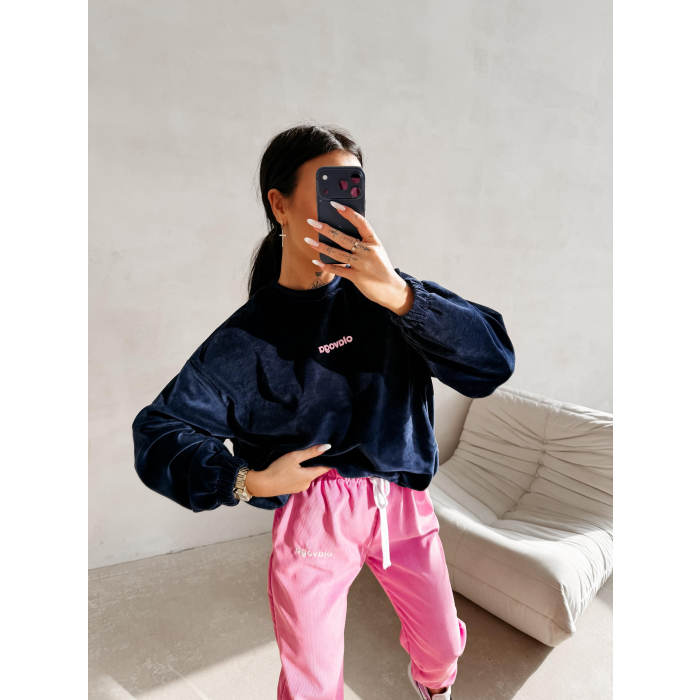 BLUZA WELUROWA DAMSKA OLAVOGA VELVORA NAVY BLUE