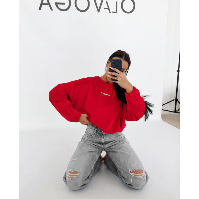 BLUZA WELUROWA DAMSKA OLAVOGA VELVORA RED