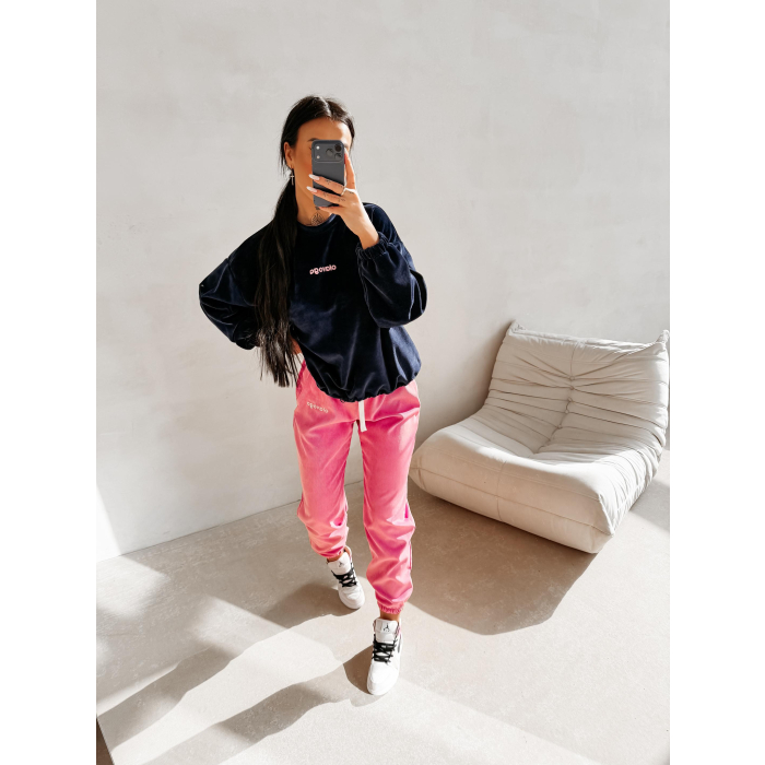 BLUZA WELUROWA DAMSKA OLAVOGA VELVORA NAVY BLUE