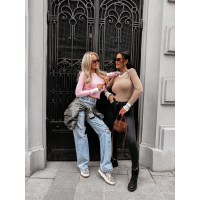 BLUZKA DAMSKA BAWEŁNIANA MANKIETY OLAVOGA ELISEA BEIGE