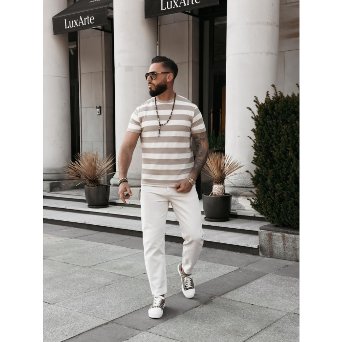 BLUZKA SWETER MĘSKI PASKI OLAVOGA MEN NEXTO BEIGE