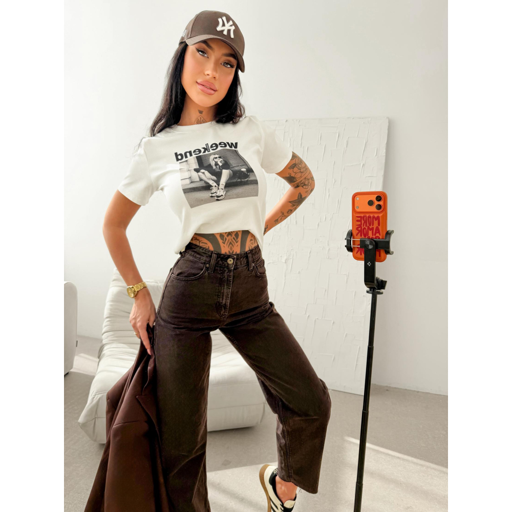 BLUZKA T-SHIRT DAMSKI OLAVOGA PRINT IDCARE ECRU