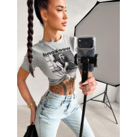BLUZKA T-SHIRT DAMSKI OLAVOGA PRINT IDCARE GRAY