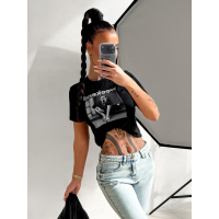 BLUZKA T-SHIRT DAMSKI OLAVOGA PRINT IDCARE BLACK