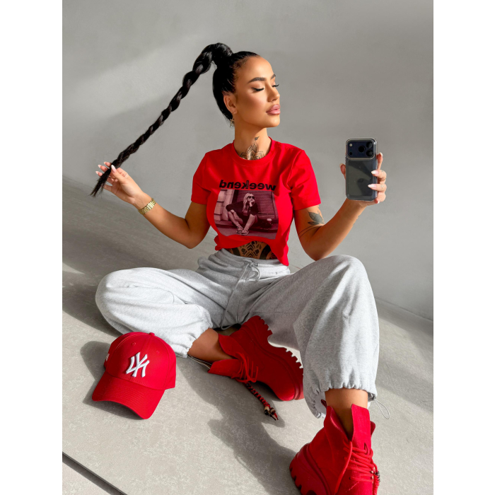 BLUZKA T-SHIRT DAMSKI OLAVOGA PRINT IDCARE RED