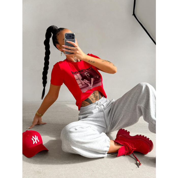 BLUZKA T-SHIRT DAMSKI OLAVOGA PRINT IDCARE RED