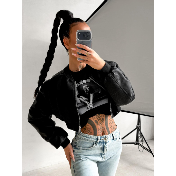 BLUZKA T-SHIRT DAMSKI OLAVOGA PRINT IDCARE BLACK