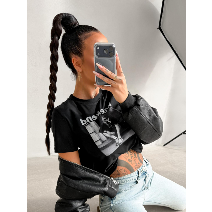 BLUZKA T-SHIRT DAMSKI OLAVOGA PRINT IDCARE BLACK