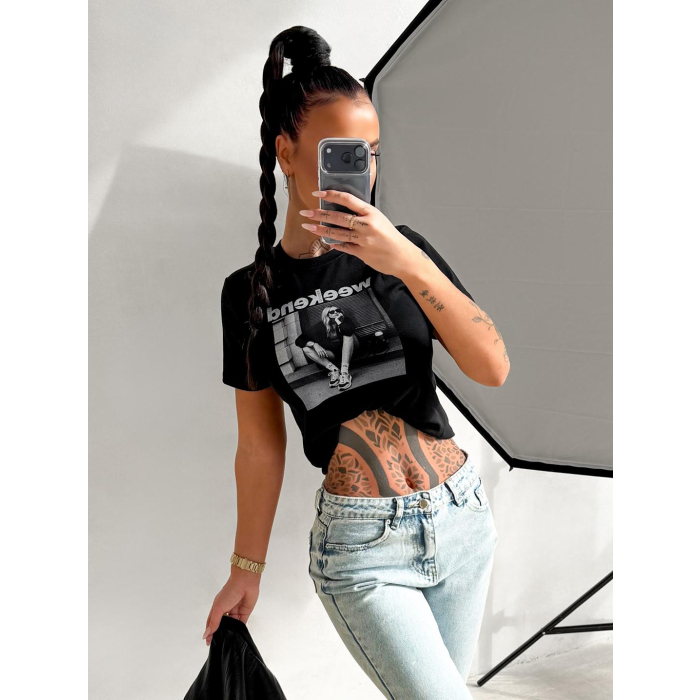 BLUZKA T-SHIRT DAMSKI OLAVOGA PRINT IDCARE BLACK
