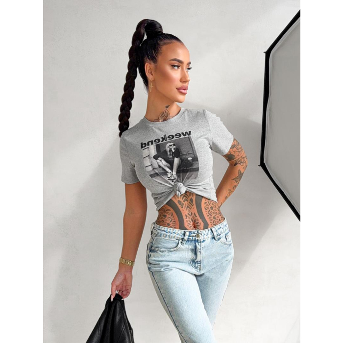 BLUZKA T-SHIRT DAMSKI OLAVOGA PRINT IDCARE GRAY
