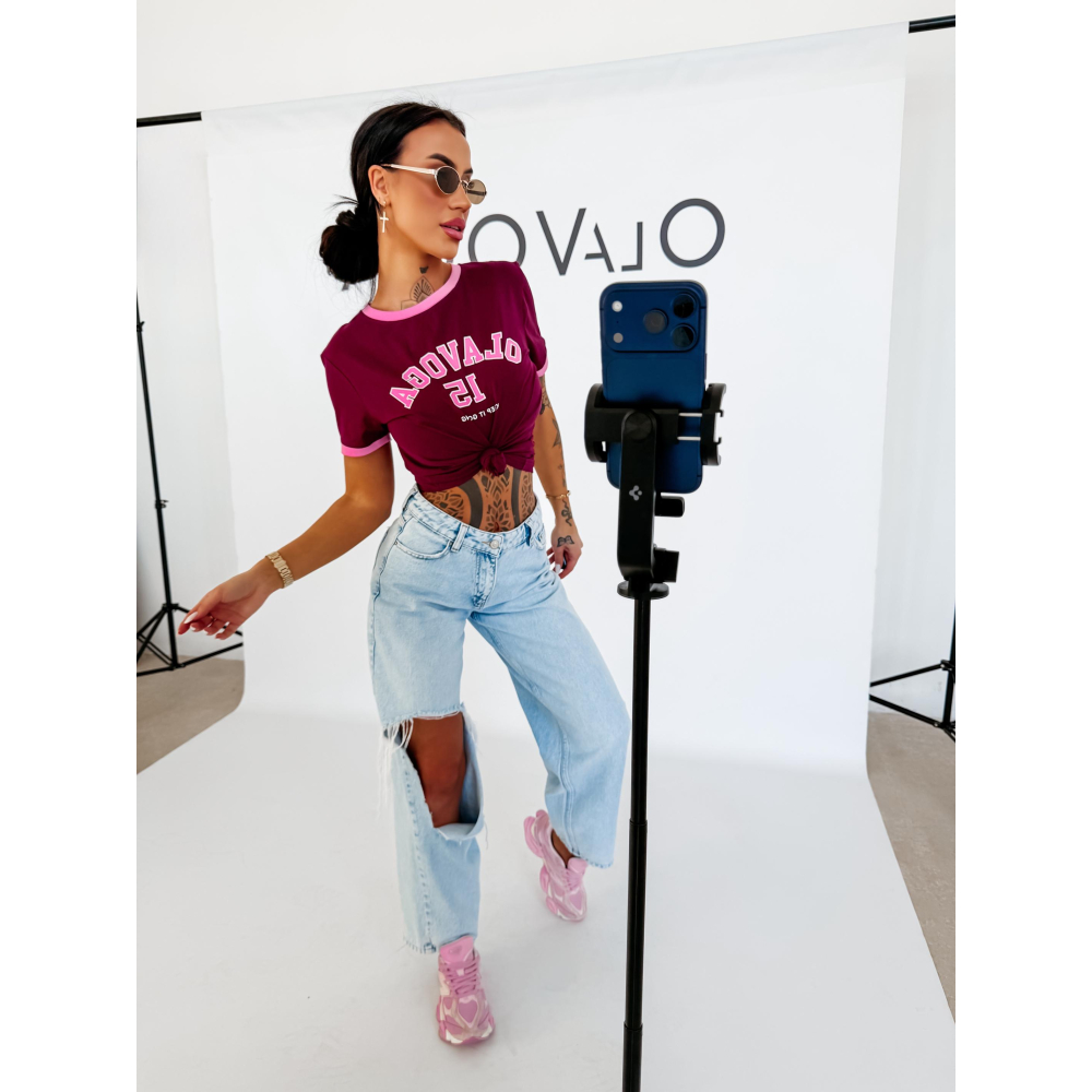 BLUZKA T-SHIRT DAMSKI OLAVOGA ZELVORA BURGUND