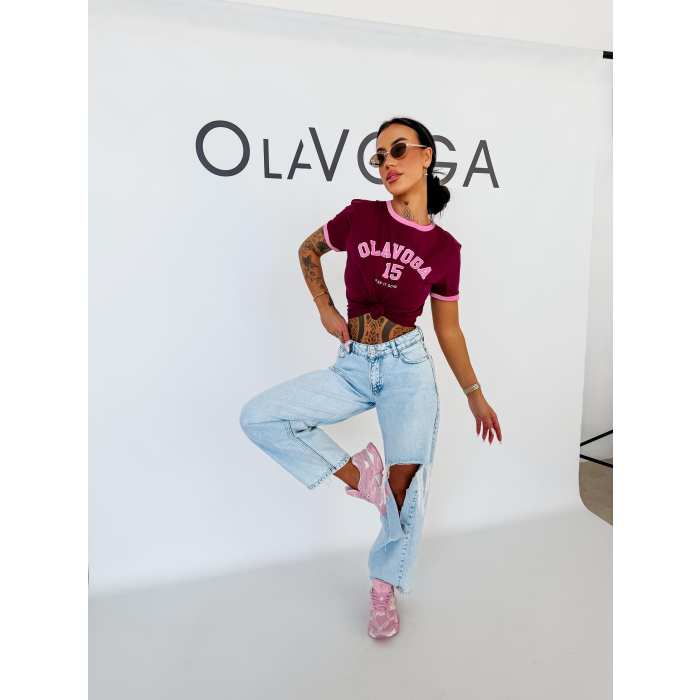 BLUZKA T-SHIRT DAMSKI OLAVOGA ZELVORA BURGUND