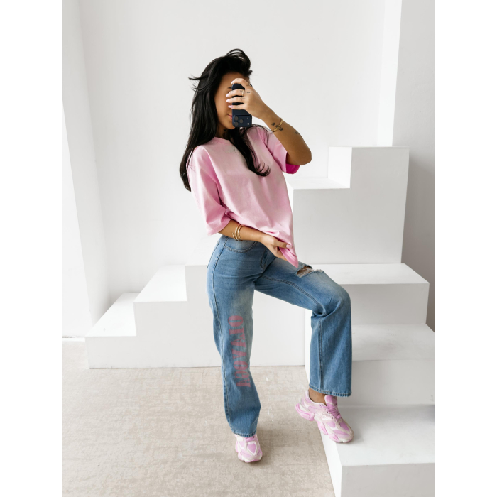 BLUZKA T-SHIRT DAMSKI OVERSIZE DZIURY OLAVOGA ZOANCE PINK