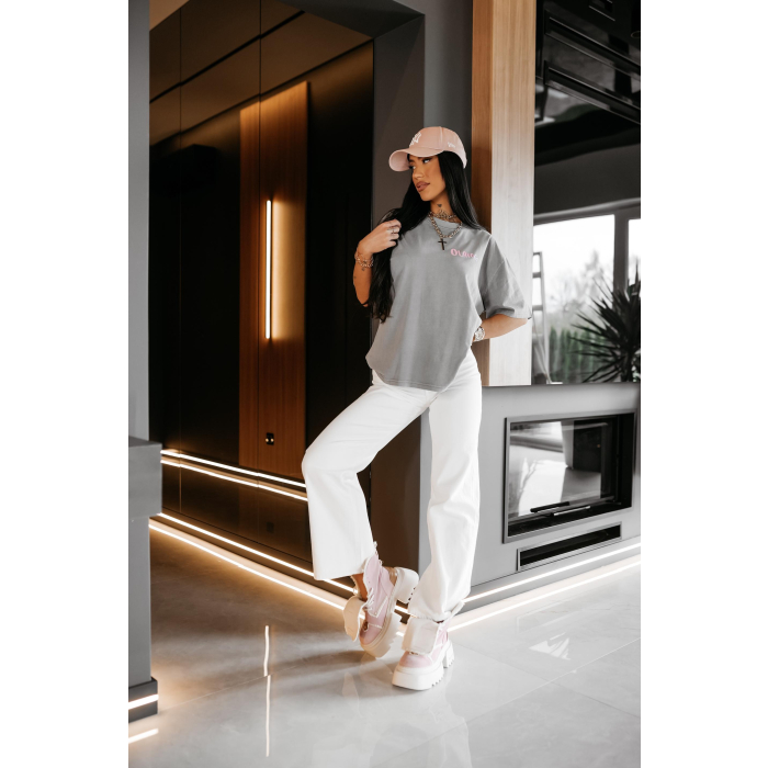 BLUZKA T-SHIRT DAMSKI OVERSIZE OLAVOGA BABE LIGHT GRAY