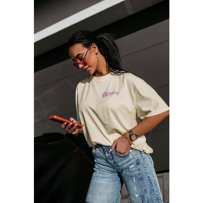 BLUZKA T-SHIRT DAMSKI OVERSIZE OLAVOGA BABE ECRU