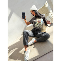 BLUZKA T-SHIRT DAMSKI OVERSIZE OLAVOGA EARNED GRAFIT