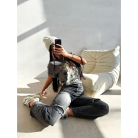 BLUZKA T-SHIRT DAMSKI OVERSIZE OLAVOGA EARNED GRAFIT