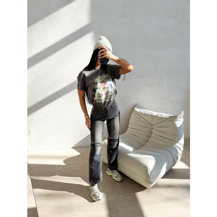BLUZKA T-SHIRT DAMSKI OVERSIZE OLAVOGA EARNED GRAFIT
