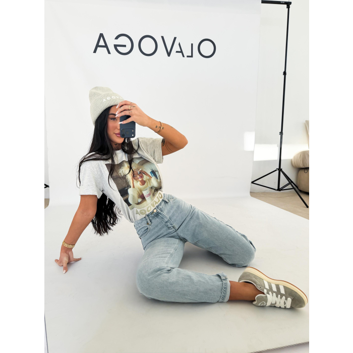 BLUZKA T-SHIRT DAMSKI OVERSIZE OLAVOGA EARNED GRAY