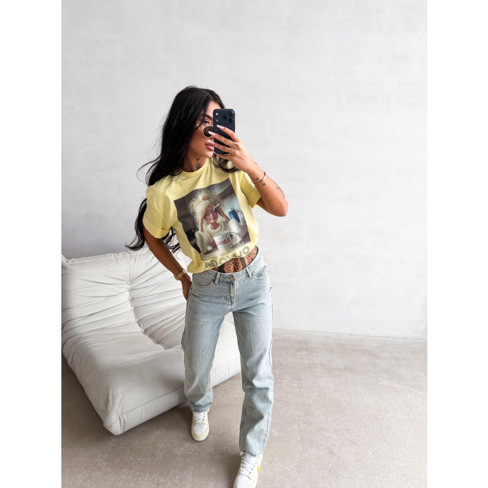 BLUZKA T-SHIRT DAMSKI OVERSIZE OLAVOGA EARNED YELLOW