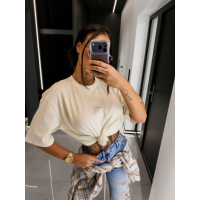 BLUZKA T-SHIRT DAMSKI OVERSIZE OLAVOGA ENORAI ECRU