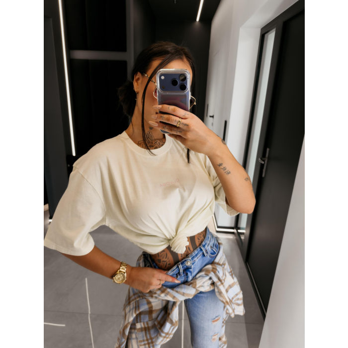 BLUZKA T-SHIRT DAMSKI OVERSIZE OLAVOGA ENORAI ECRU