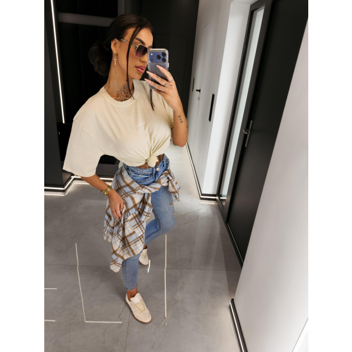 BLUZKA T-SHIRT DAMSKI OVERSIZE OLAVOGA ENORAI ECRU