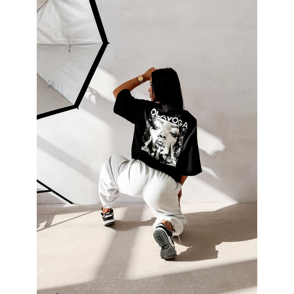 BLUZKA T-SHIRT DAMSKI OVERSIZE OLAVOGA FIOAGE BLACK