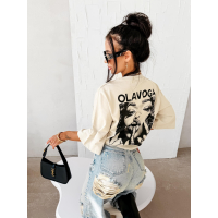 BLUZKA T-SHIRT DAMSKI OVERSIZE OLAVOGA FIOAGE BEIGE