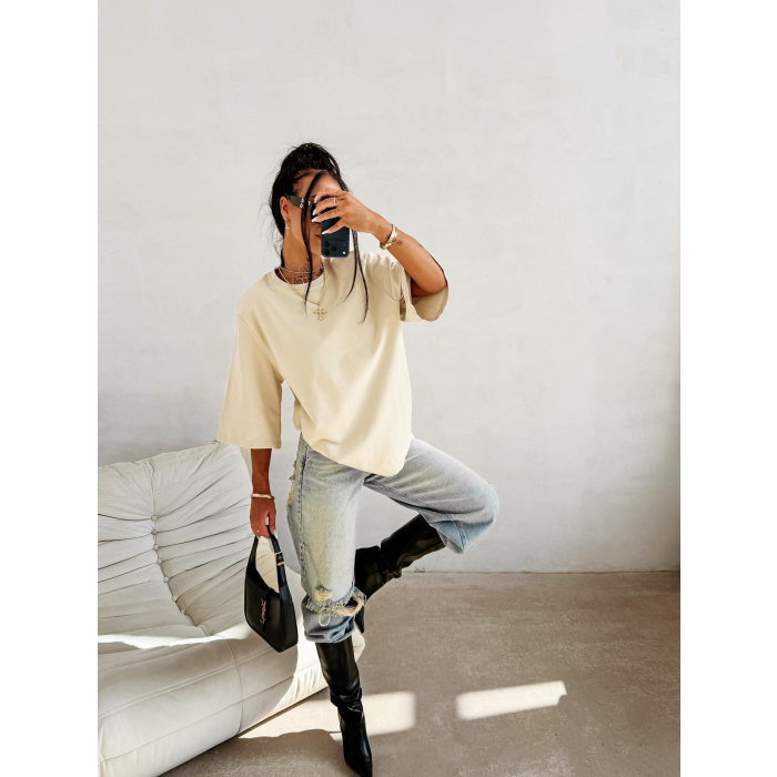 BLUZKA T-SHIRT DAMSKI OVERSIZE OLAVOGA FIOAGE BEIGE