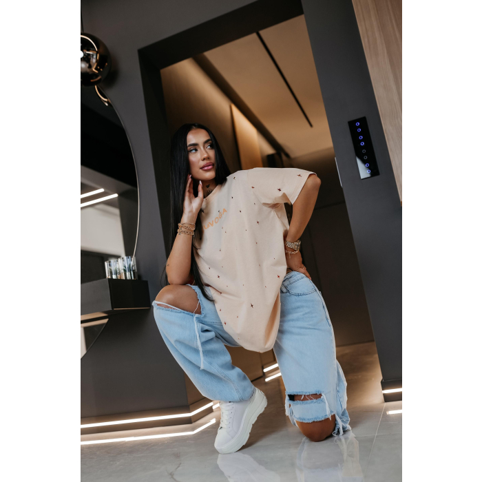 BLUZKA T-SHIRT DAMSKI OVERSIZE OLAVOGA FIOVIIST PUDER