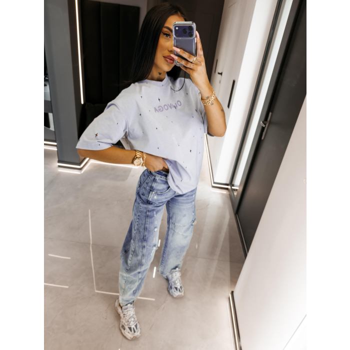 BLUZKA T-SHIRT DAMSKI OVERSIZE OLAVOGA FIOVIIST BABY BLUE