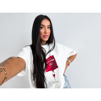 BLUZKA T-SHIRT DAMSKI OVERSIZE OLAVOGA LOVERNO ECRU