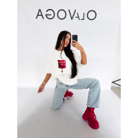 BLUZKA T-SHIRT DAMSKI OVERSIZE OLAVOGA LOVERNO ECRU