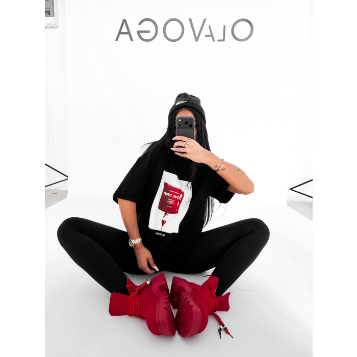 BLUZKA T-SHIRT DAMSKI OVERSIZE OLAVOGA LOVERNO BLACK