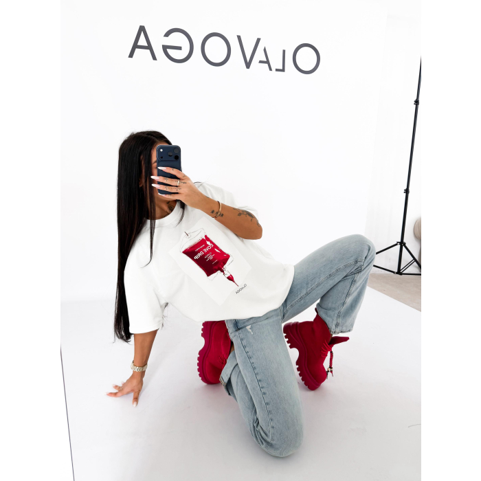 BLUZKA T-SHIRT DAMSKI OVERSIZE OLAVOGA LOVERNO ECRU
