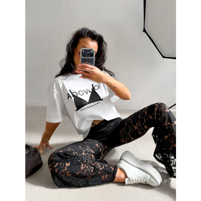 BLUZKA T-SHIRT DAMSKI OVERSIZE OLAVOGA PRINT BRAFITI ECRU