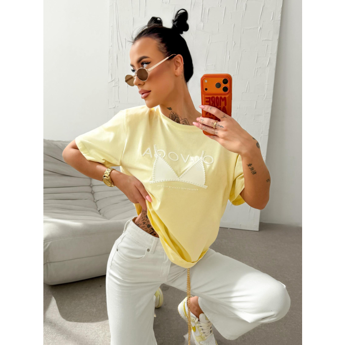 BLUZKA T-SHIRT DAMSKI OVERSIZE OLAVOGA PRINT BRAFITI YELLOW