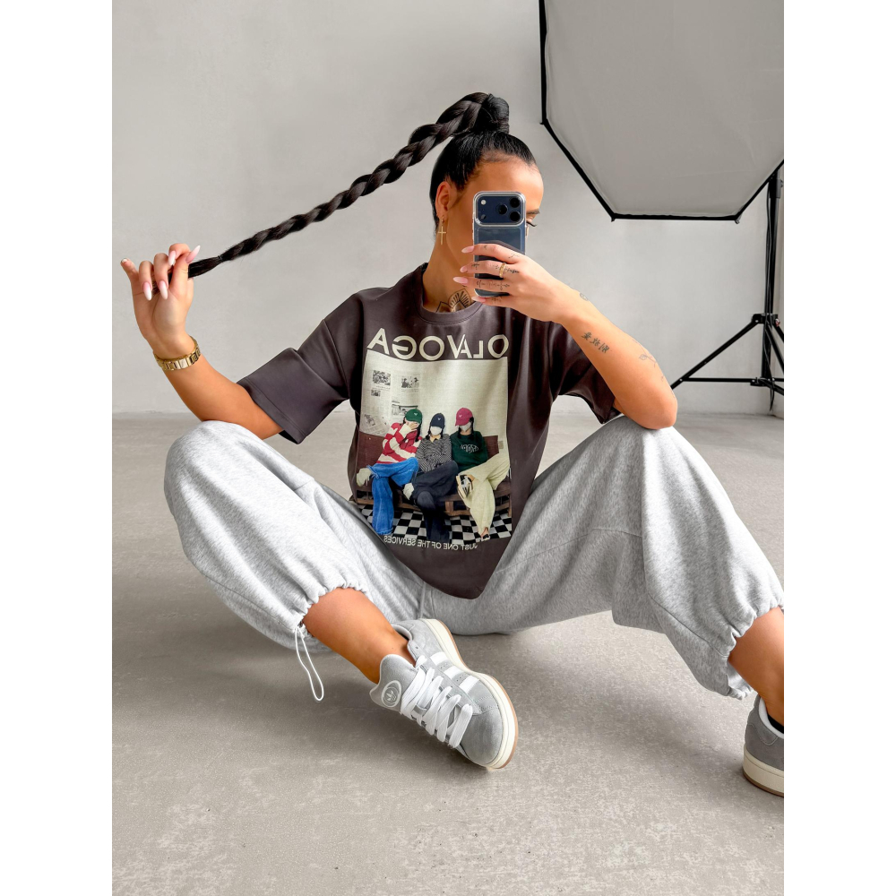 BLUZKA T-SHIRT DAMSKI OVERSIZE OLAVOGA PRINT TRIOASI GRAY