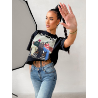 BLUZKA T-SHIRT DAMSKI OVERSIZE OLAVOGA PRINT TRIOASI BLACK