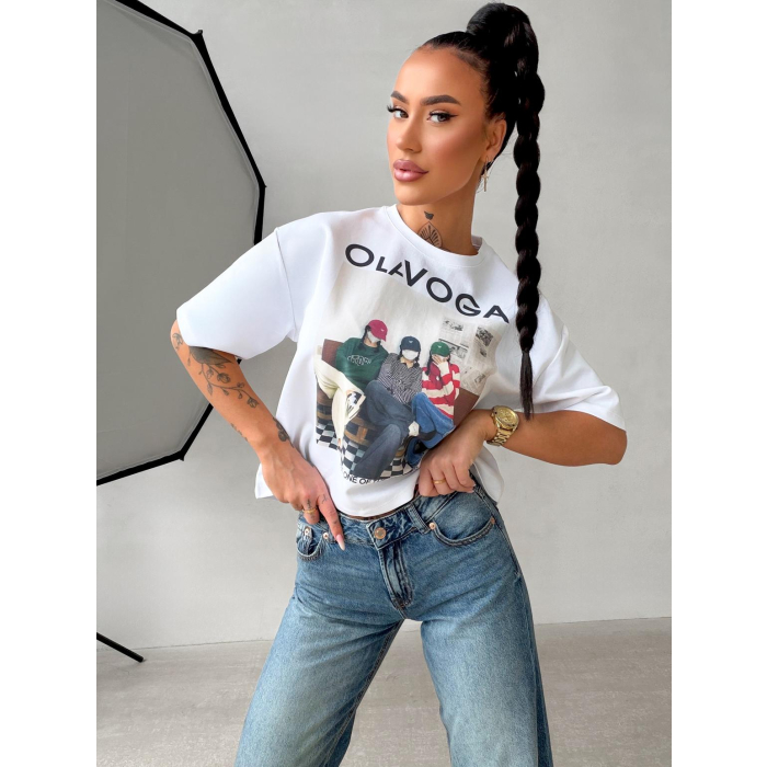 BLUZKA T-SHIRT DAMSKI OVERSIZE OLAVOGA PRINT TRIOASI ECRU