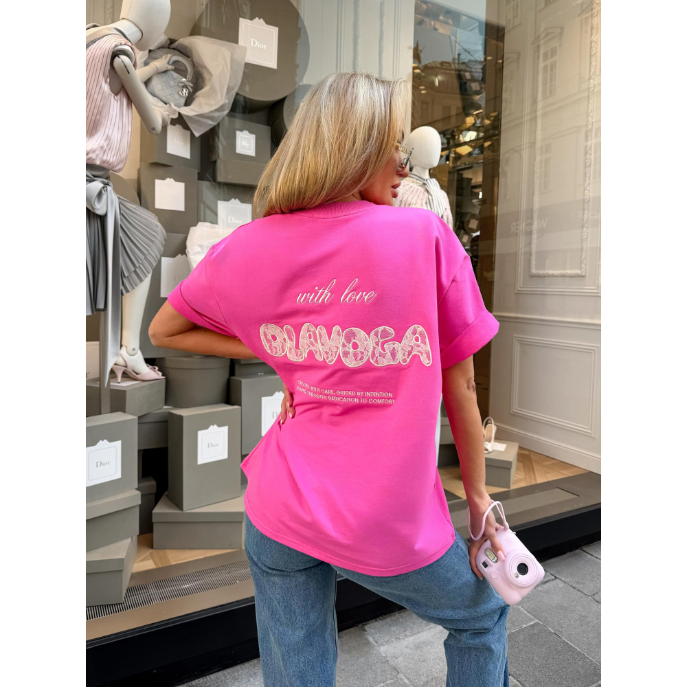 BLUZKA T-SHIRT DAMSKI OVERSIZE OLAVOGA SOREYA FUKSJA