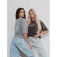 BLUZKA T-SHIRT DAMSKI OVERSIZE OLAVOGA TAIST DARK GRAY