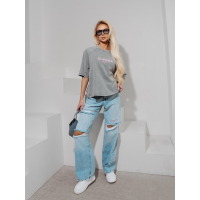 BLUZKA T-SHIRT DAMSKI OVERSIZE OLAVOGA TAIST LIGHT GRAY