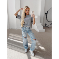 BLUZKA T-SHIRT DAMSKI OVERSIZE OLAVOGA TAIST LIGHT GRAY