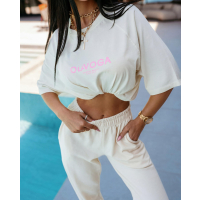 BLUZKA T-SHIRT DAMSKI OVERSIZE OLAVOGA TAIST ECRU