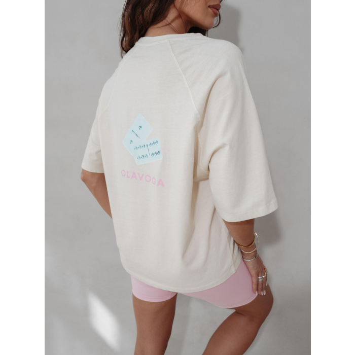 BLUZKA T-SHIRT DAMSKI OVERSIZE OLAVOGA TAIST ECRU