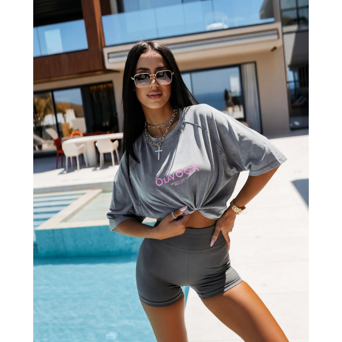 BLUZKA T-SHIRT DAMSKI OVERSIZE OLAVOGA TAIST LIGHT GRAY