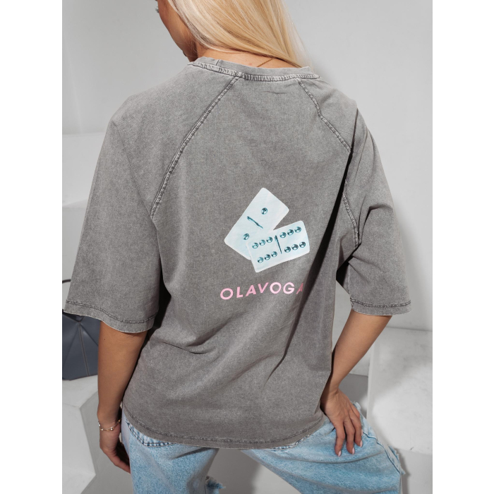 BLUZKA T-SHIRT DAMSKI OVERSIZE OLAVOGA TAIST LIGHT GRAY
