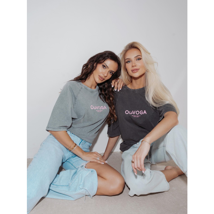 BLUZKA T-SHIRT DAMSKI OVERSIZE OLAVOGA TAIST DARK GRAY